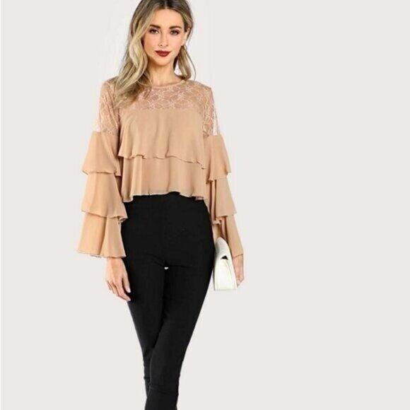 Essue sz M & L Fairytale lace ruffle cropped sheer blouse‎ - Picture 1 of 5